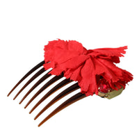 Dolce & Gabbana Red Silk Floral Gold Brass Women Hair Comb