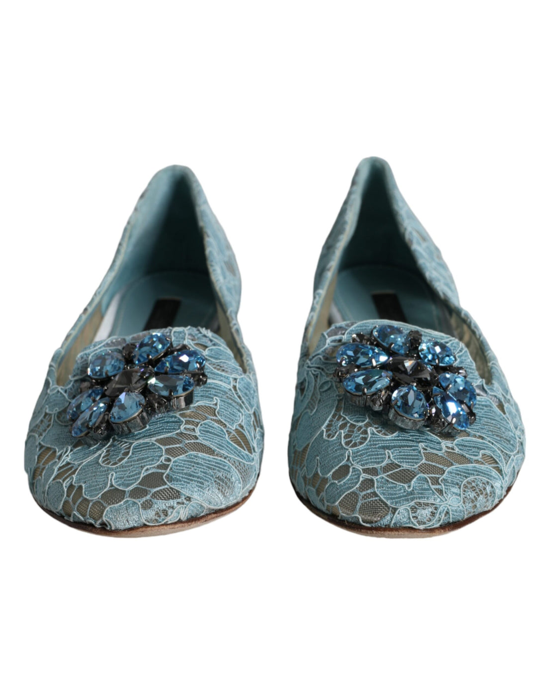 Dolce & Gabbana Blue Lace Crystal Ballet Flats Loafers Shoes