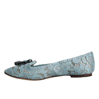 Dolce & Gabbana Blue Lace Crystal Ballet Flats Loafers Shoes