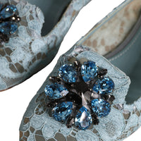 Dolce & Gabbana Blue Lace Crystal Ballet Flats Loafers Shoes