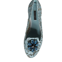 Dolce & Gabbana Blue Lace Crystal Ballet Flats Loafers Shoes