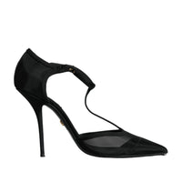 Dolce & Gabbana Black Mesh T-strap Stiletto High Heels Shoes