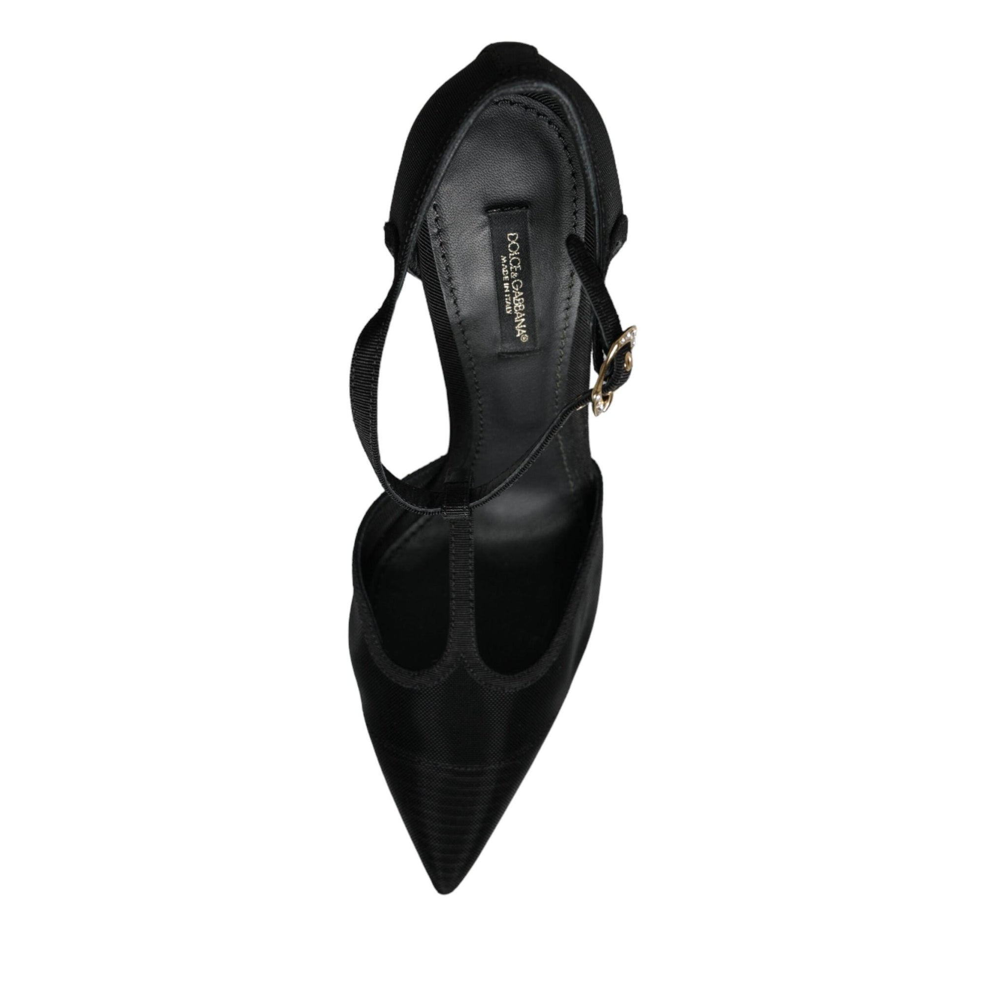 Dolce &amp; Gabbana Black Mesh T-strap Stiletto High Heels Shoes