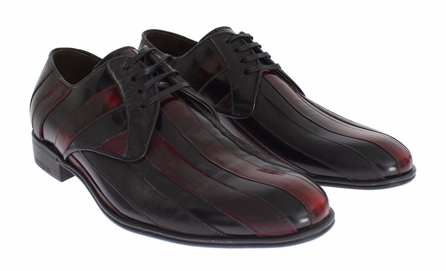 Dolce & Gabbana Elegant Black Bordeaux Striped Leather Dress Shoes