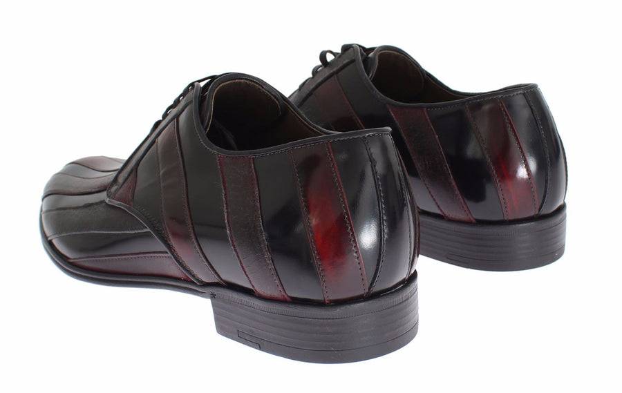 Dolce & Gabbana Elegant Black Bordeaux Striped Leather Dress Shoes