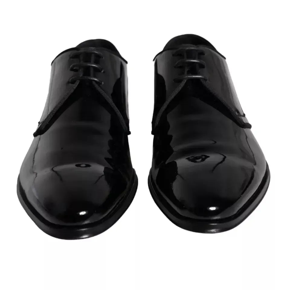 Dolce &amp; Gabbana Black Calfskin Leather Derby Men Dress Shoes