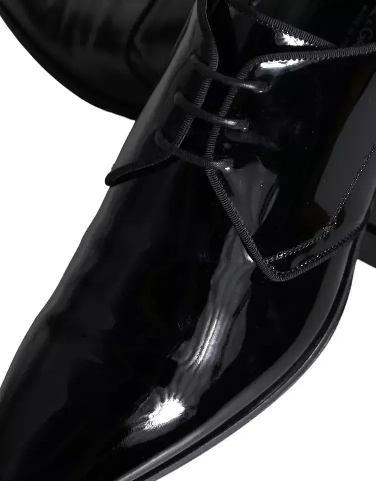 Dolce &amp; Gabbana Black Calfskin Leather Derby Men Dress Shoes