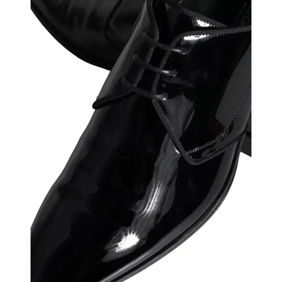 Dolce &amp; Gabbana Black Calfskin Leather Derby Men Dress Shoes
