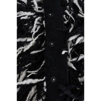 Dolce & Gabbana Black and White Fringed Wool Coat Jacket