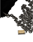 Dolce & Gabbana Black Faux Fur Silver Chain Crossbody Shoulder Purse Bag
