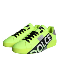 Dolce & Gabbana Neon Green Logo Tape Low Top Sneakers Shoes