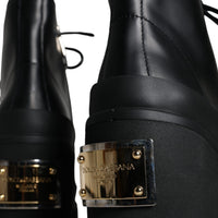 Dolce & Gabbana Black Lace Up Trekking Ankle Boots Men Shoes