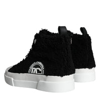 Dolce & Gabbana Black White Fur Logo High Top Sneaker Shoes