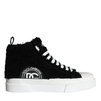 Dolce & Gabbana Black White Fur Logo High Top Sneaker Shoes