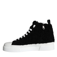 Dolce & Gabbana Black White Fur Logo High Top Sneaker Shoes