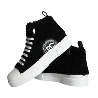 Dolce & Gabbana Black White Fur Logo High Top Sneaker Shoes