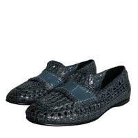 Dolce & Gabbana Blue Woven Leather Slip On Loafers Men Shoes