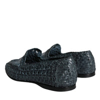 Dolce & Gabbana Blue Woven Leather Slip On Loafers Men Shoes