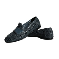 Dolce & Gabbana Blue Woven Leather Slip On Loafers Men Shoes