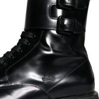 Dolce & Gabbana Black Leather Lace Up Men Mid Calf Boots Shoes