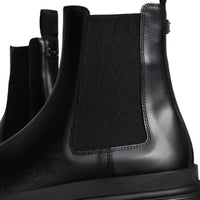 Dolce & Gabbana Black Leather Slip On Stretch Trekking Boots Shoes