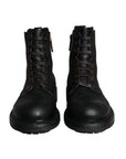 Dolce & Gabbana Black Lace Up Mid Calf Boots Men Shoes