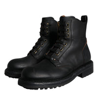 Dolce & Gabbana Black Lace Up Mid Calf Boots Men Shoes