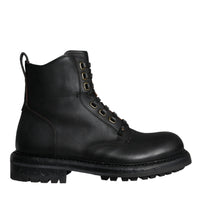 Dolce & Gabbana Black Lace Up Mid Calf Boots Men Shoes