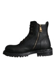 Dolce & Gabbana Black Lace Up Mid Calf Boots Men Shoes