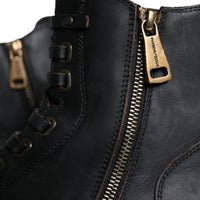 Dolce & Gabbana Black Lace Up Mid Calf Boots Men Shoes