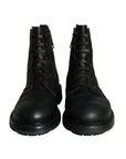Dolce & Gabbana Black Lace Up Mid Calf Boots Men Shoes