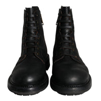 Dolce & Gabbana Black Lace Up Mid Calf Boots Men Shoes