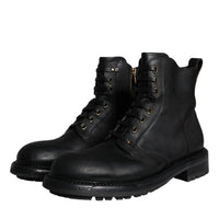 Dolce & Gabbana Black Lace Up Mid Calf Boots Men Shoes