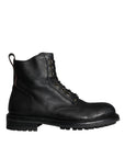Dolce & Gabbana Black Lace Up Mid Calf Boots Men Shoes