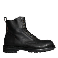 Dolce & Gabbana Black Lace Up Mid Calf Boots Men Shoes