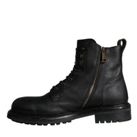 Dolce & Gabbana Black Lace Up Mid Calf Boots Men Shoes