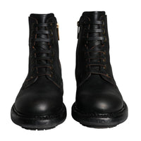 Dolce & Gabbana Black Lace Up Mid Calf Boots Men Shoes