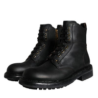 Dolce & Gabbana Black Lace Up Mid Calf Boots Men Shoes