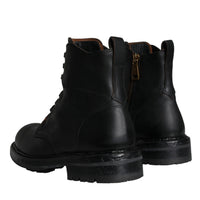 Dolce & Gabbana Black Lace Up Mid Calf Boots Men Shoes