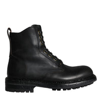 Dolce & Gabbana Black Lace Up Mid Calf Boots Men Shoes