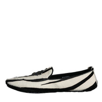 Dolce & Gabbana Black White Calf Fur Slip On Loafers Men Shoes