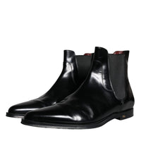 Dolce & Gabbana Black Leather Chelsea Ankle Boots Shoes