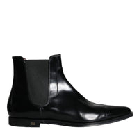 Dolce & Gabbana Black Leather Chelsea Ankle Boots Shoes