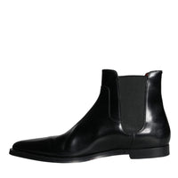 Dolce & Gabbana Black Leather Chelsea Ankle Boots Shoes