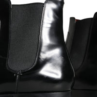 Dolce & Gabbana Black Leather Chelsea Ankle Boots Shoes