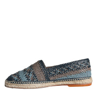 Dolce & Gabbana Blue Gray Woven Leather Buffalo Espadrille Shoes