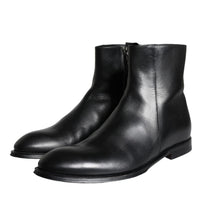 Dolce & Gabbana Black Calf Leather Men Ankle Boots Men Shoes