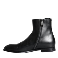 Dolce & Gabbana Black Calf Leather Men Ankle Boots Men Shoes