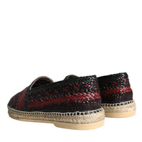 Dolce & Gabbana Black Maroon Woven Leather Buffalo Men Espadrille Shoes