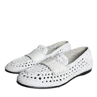 Dolce & Gabbana White Woven Leather Slip On Loafers Men Shoes